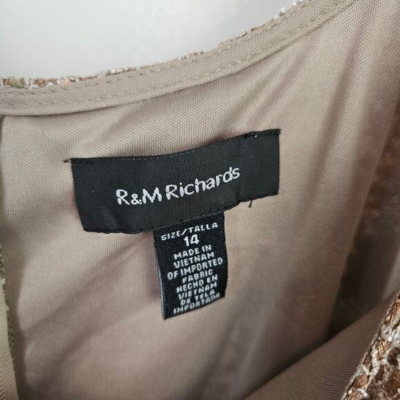 R&M Richards Sequined Lace Sheath‎ Midi Dress 14 Beige Mocha Mother Of The Bride - Picture 6 of 13